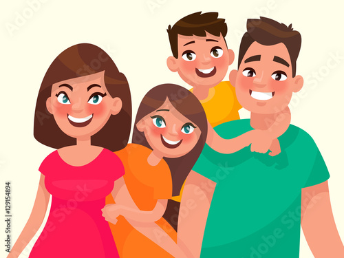 Family portrait. Mom dad daughter and son. Vector illustration i