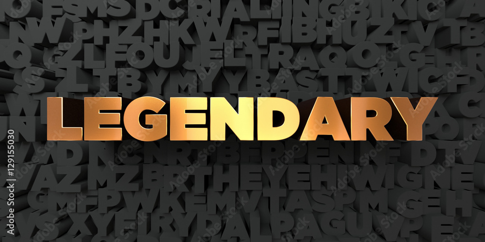 Legendary Gold text on black background 3D rendered royalty