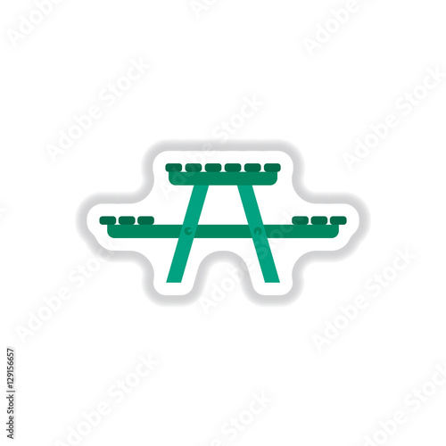 Vector illustration in paper sticker style camping table wooden park bench