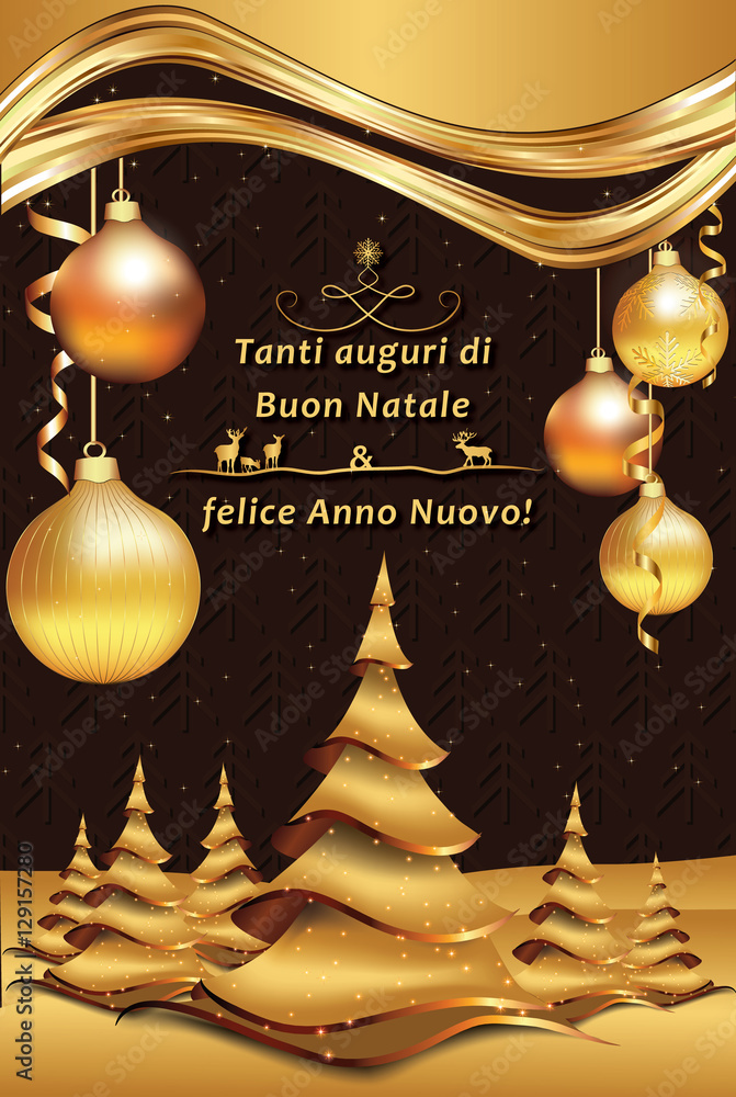 Merry Christmas and Happy New Year! - Italian greeting card (Tanti auguri  di Buon Natale e felice Anno Nuovo!). Printable Season's Greetings Card.  Stock Illustration | Adobe Stock