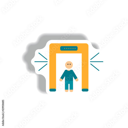 stylish icon in paper sticker style people scanner