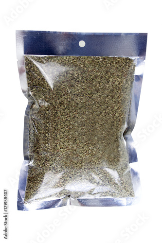 dried oregano  in packaging foil