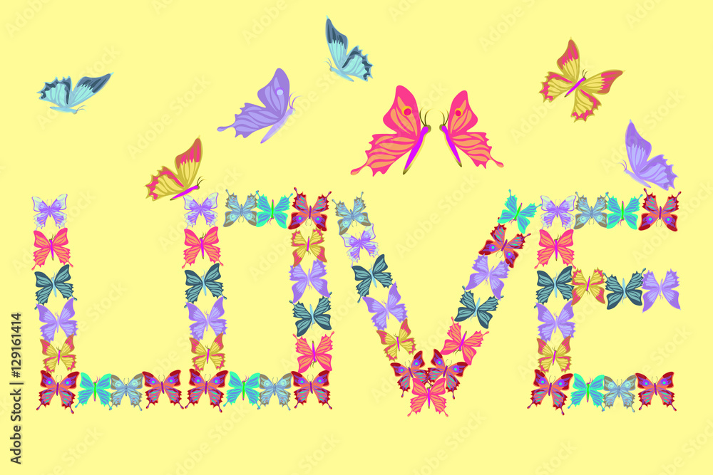 card  lovely multicolored butterflies fly  illustration
