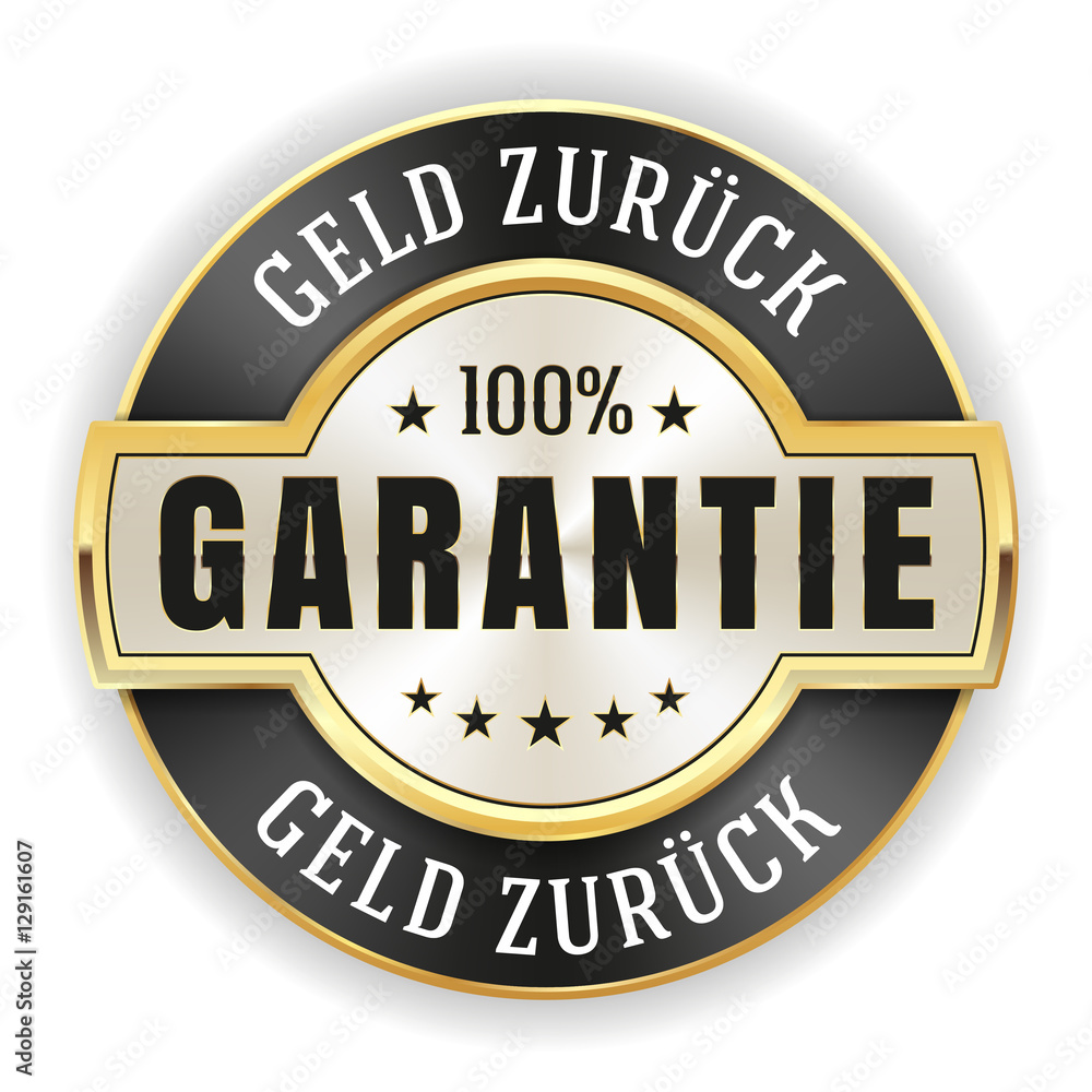 Goldener Geld zurück Garantie Siegel mit schwarzem Rand Goldener Geld zurück Garantie Siegel mit schwarzem Rand