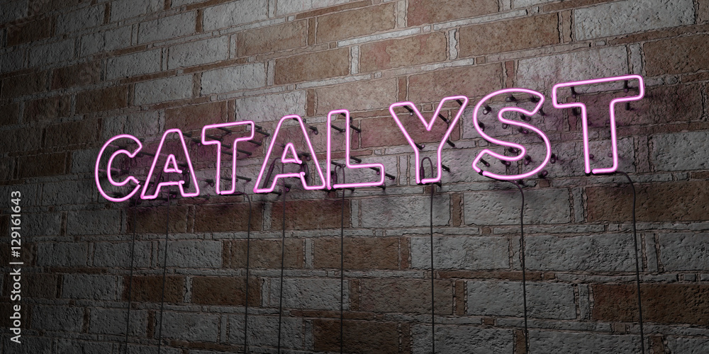 Ταπετσαρία CATALYST - Glowing Neon Sign on stonework wall - 3D rendered royalty free stock illustration