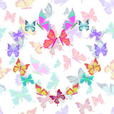 Seamless pattern lovely multicolored butterflies fly in the form
