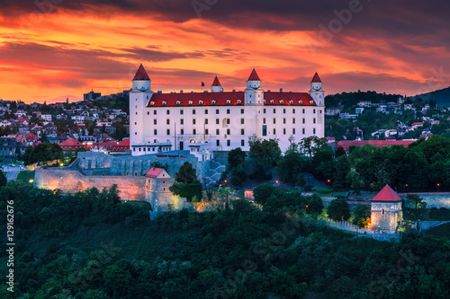 Panorama of Bratislava with the castle at Sunset  Slovakia