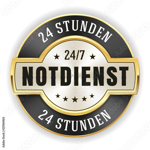 Goldener 24 Stunden Notdienst Siegel mit schwarzem Rand
