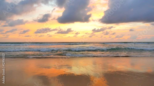 Beautiful tropical beach and sea landscape at sunset time
