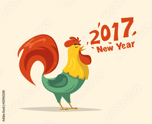 New Year symbol. Fire Rooster. Cartoon vector illustration