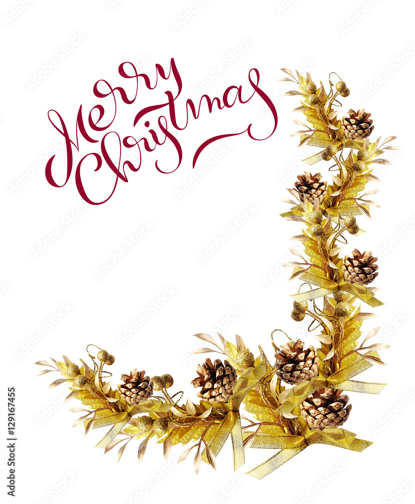 Obraz premium Holidays decoration with text Merry Christmas. Lettering calligraphy
