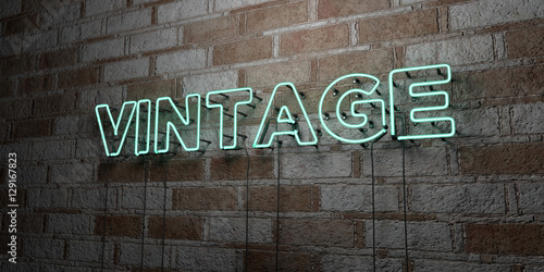 VINTAGE - Glowing Neon Sign on stonework wall - 3D rendered royalty free stock illustration. Can be used for online banner ads and direct mailers..