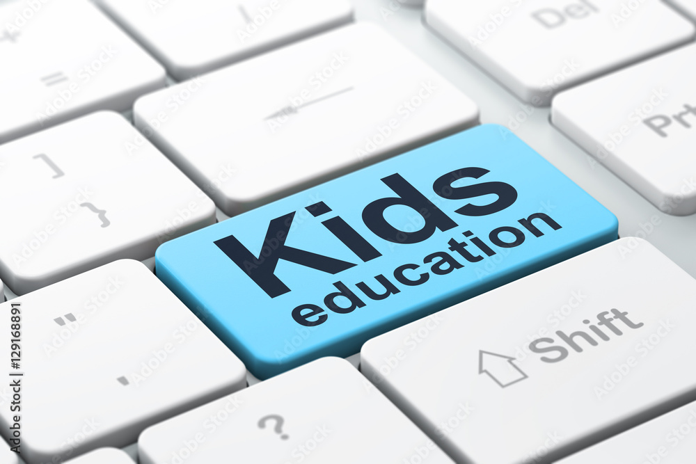 Studying concept: Kids Education on computer keyboard background Studying concept: Kids Education on computer keyboard background