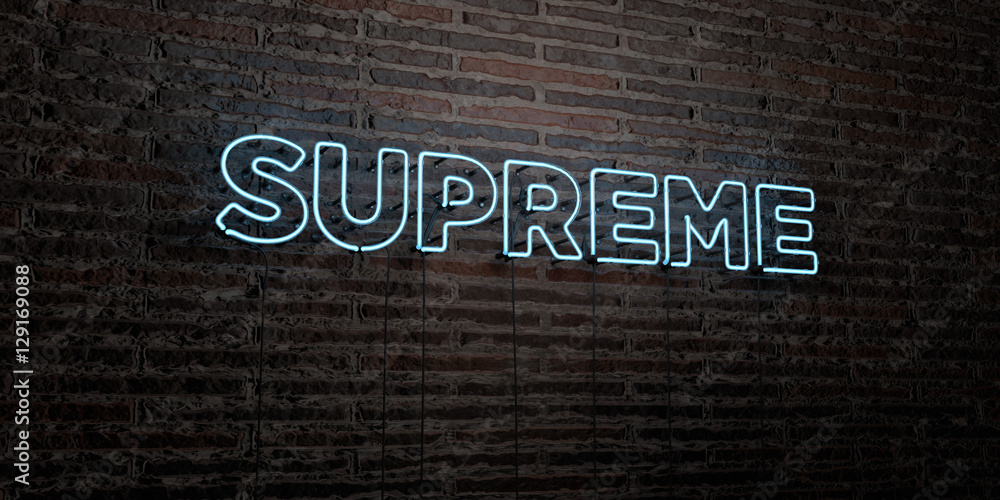 SUPREME Realistic Neon Sign on Brick Wall background 3D