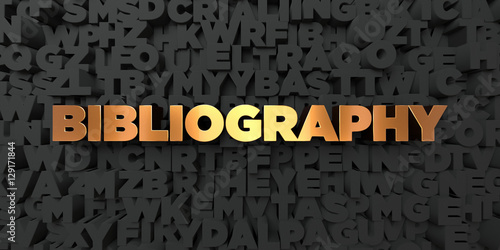 Fotografi Bibliography - Gold text on black background - 3D rendered royalty free stock picture