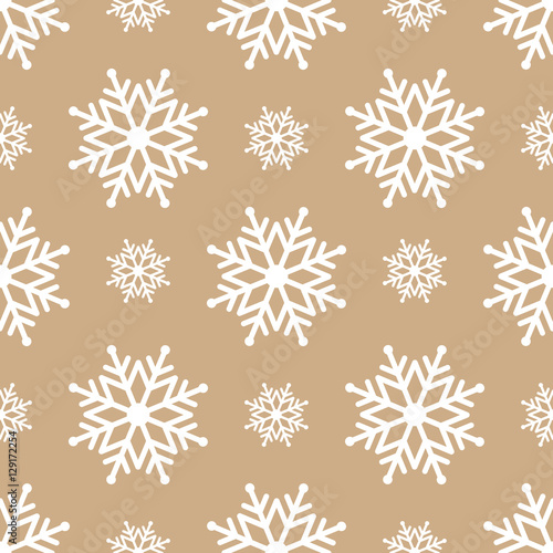Beautiful seamless background for Merry Christmas or New year. Snow-flakes on a golden background.