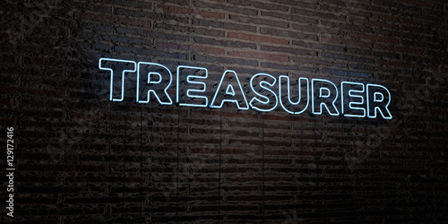 Konstfotografi TREASURER -Realistic Neon Sign on Brick Wall background - 3D rendered royalty free stock image
