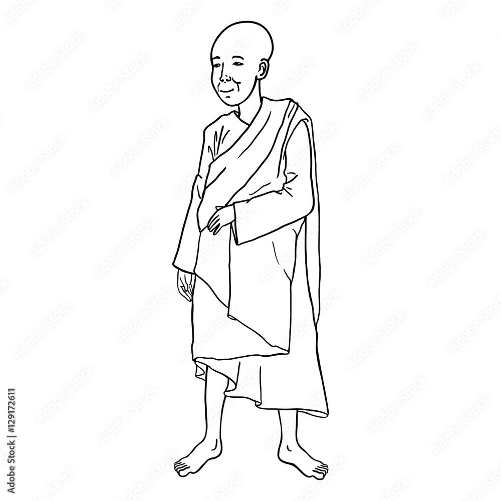 Vector Single Lineart Buddhist Monk