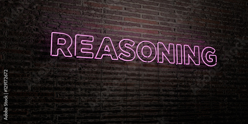 REASONING -Realistic Neon Sign on Brick Wall background - 3D rendered royalty free stock image. Can be used for online banner ads and direct mailers..
