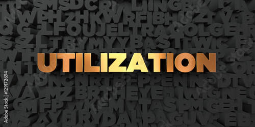 Utilization - Gold text on black background - 3D rendered royalty free stock picture. This image can be used for an online website banner ad or a print postcard.