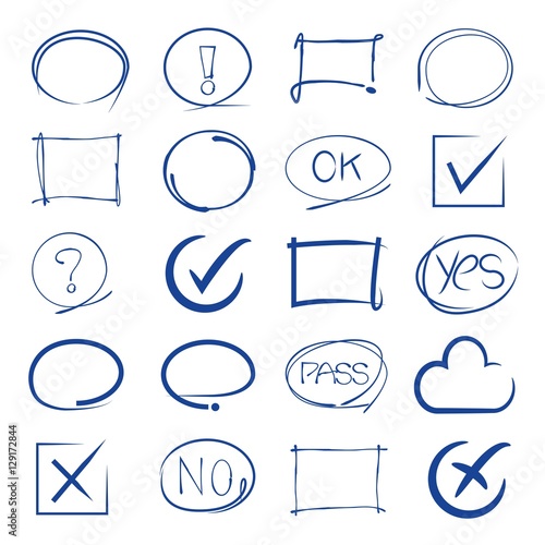 check mark, arrows, highlighter elements