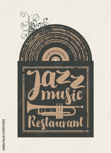 vector banner for the restaurant with jazz music vinyl records and cutlery