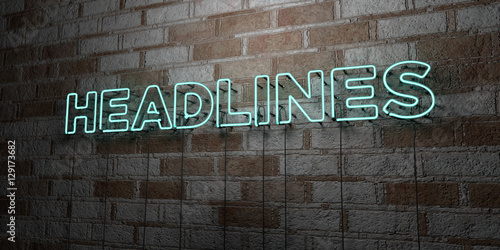 HEADLINES - Glowing Neon Sign on stonework wall - 3D rendered royalty free stock illustration.  Can be used for online banner ads and direct mailers.. photo
