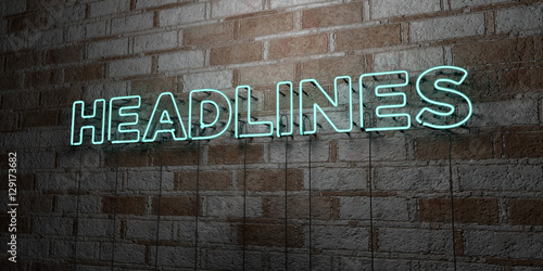 Cuadro en lienzo HEADLINES - Glowing Neon Sign on stonework wall - 3D rendered royalty free stock illustration