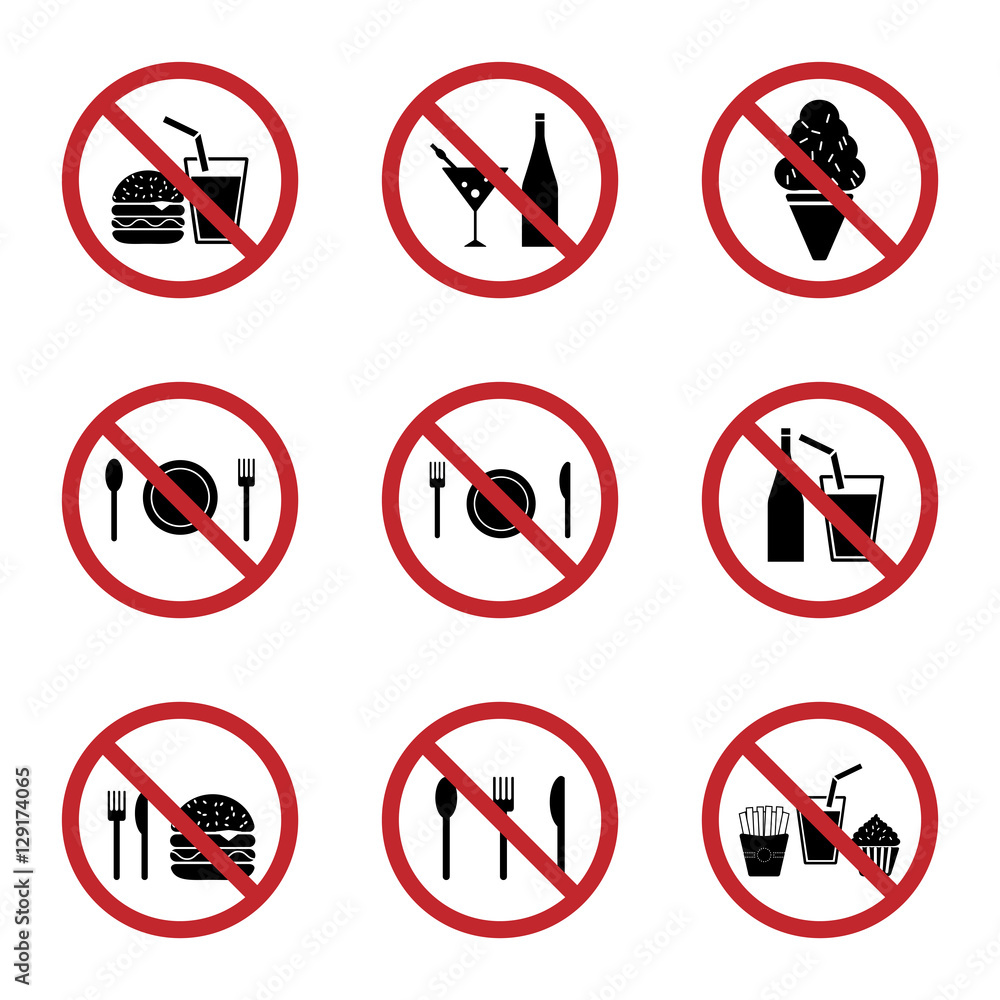 food and drink prohibition sign icons set,vector Illustration EPS10 food and drink prohibition sign icons set,vector Illustration EPS10