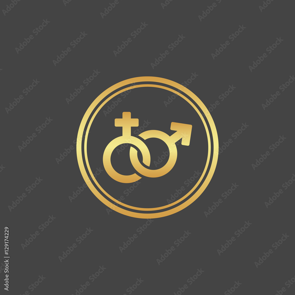 Female and male gold sign. Gender icon. Female and male gold sign. Gender icon.