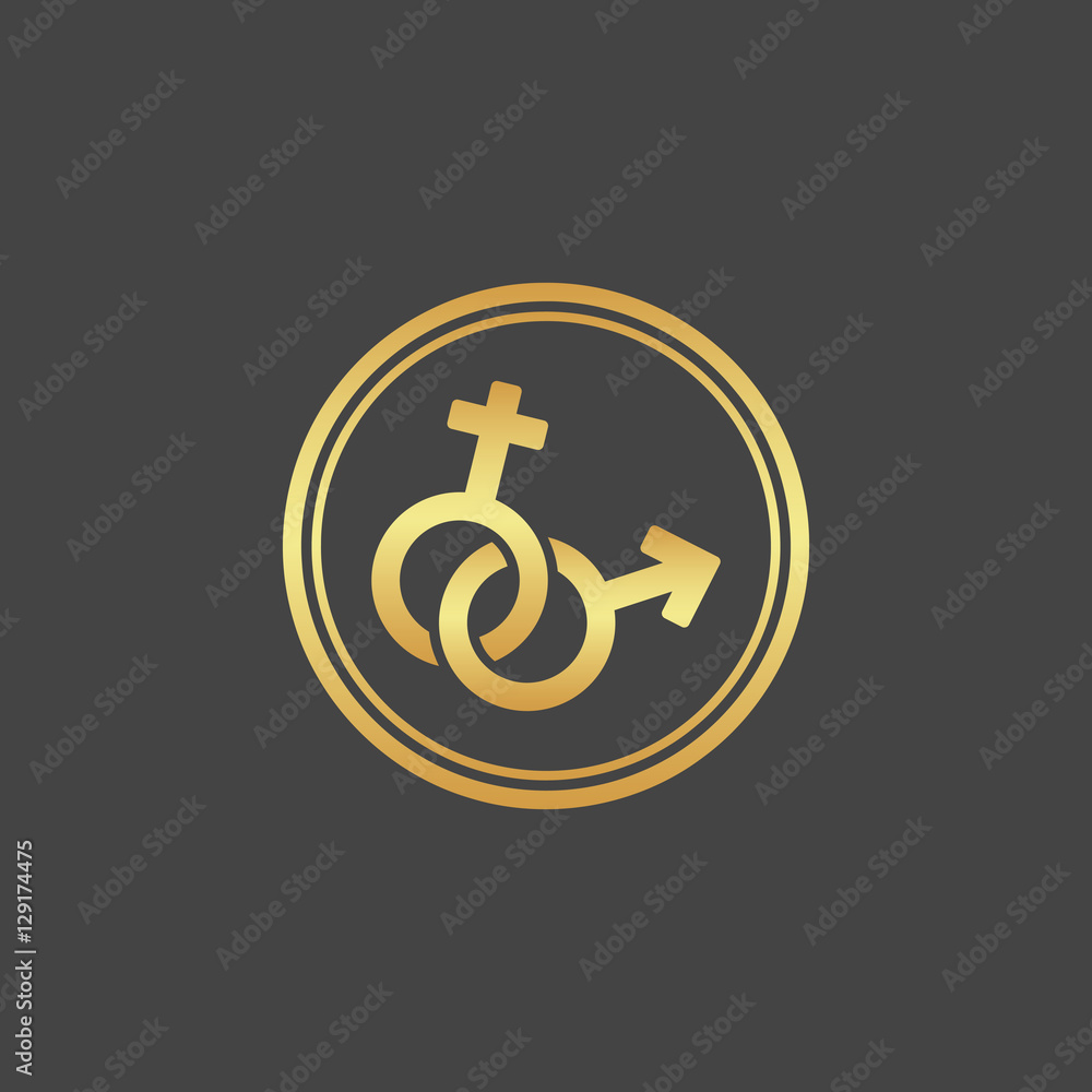 Female and male gold sign. Gender icon. Female and male gold sign. Gender icon.