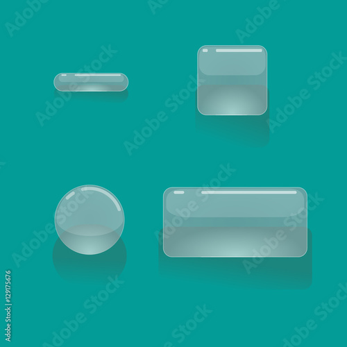 Set of cartoon transparent, glossy, glass buttons