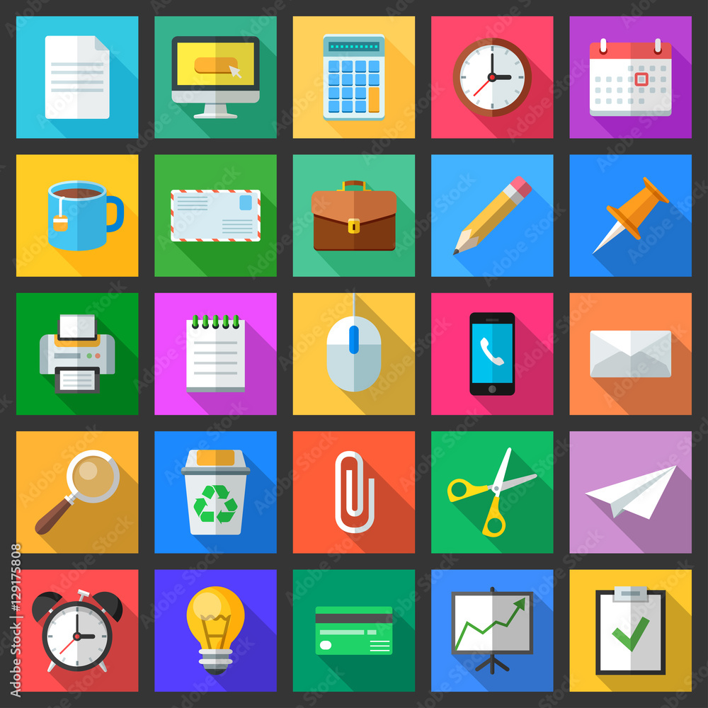 Set of colorful modern flat style icons with long shadows. Set of colorful modern flat style icons with long shadows.