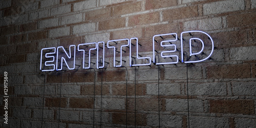 ENTITLED - Glowing Neon Sign on stonework wall - 3D rendered royalty free stock illustration.  Can be used for online banner ads and direct mailers..