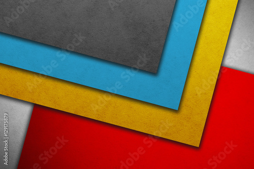 Material design wallpaper. Real paper texture. Gray shades, yellow, blue and red.
