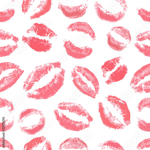 Lips print pattern on white background 
