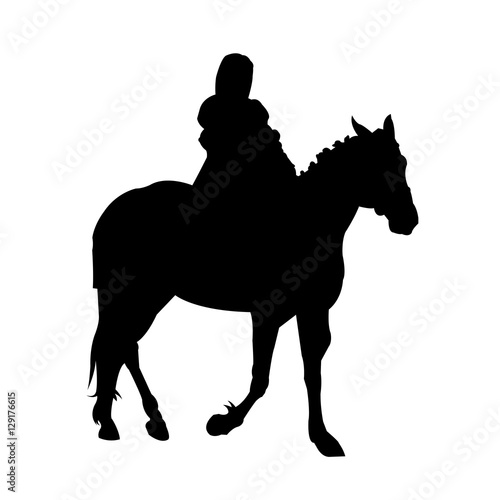 Woman Riding Horse Silhouette on White Background