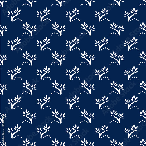 Navy Blue Floral Seamless Pattern