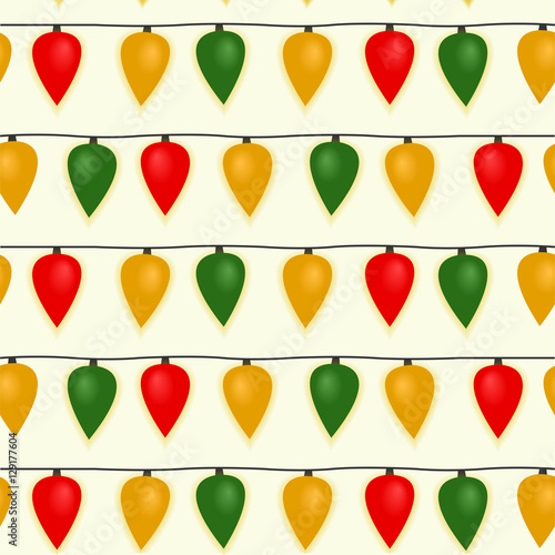 Seamless Pattern with Light Bulbs on the String in Various Colors
