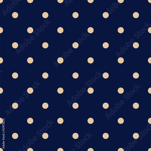 Vintage Navy Blue Seamless Pattern with Tan Polka Dots
