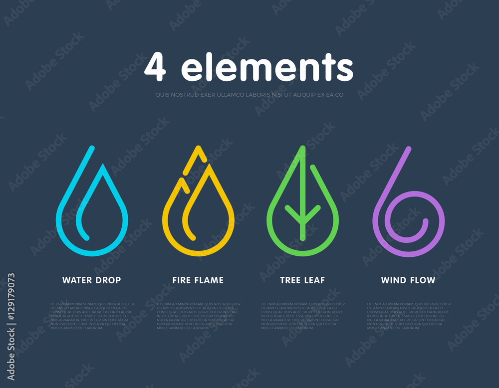 Nature elements. Water, Fire, Earth, Air. Infographic vector template Stock  Illustration