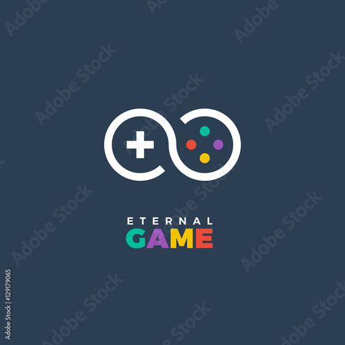 Vector stylized line art logo of gamepad. Gaming concept. Game company logo