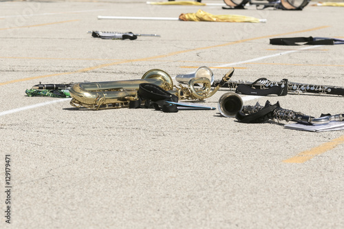 instruments at rest at marching band camp