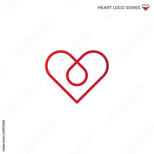 Line art logo of red heart with drop symbol. Vector illustration of Valentine Da