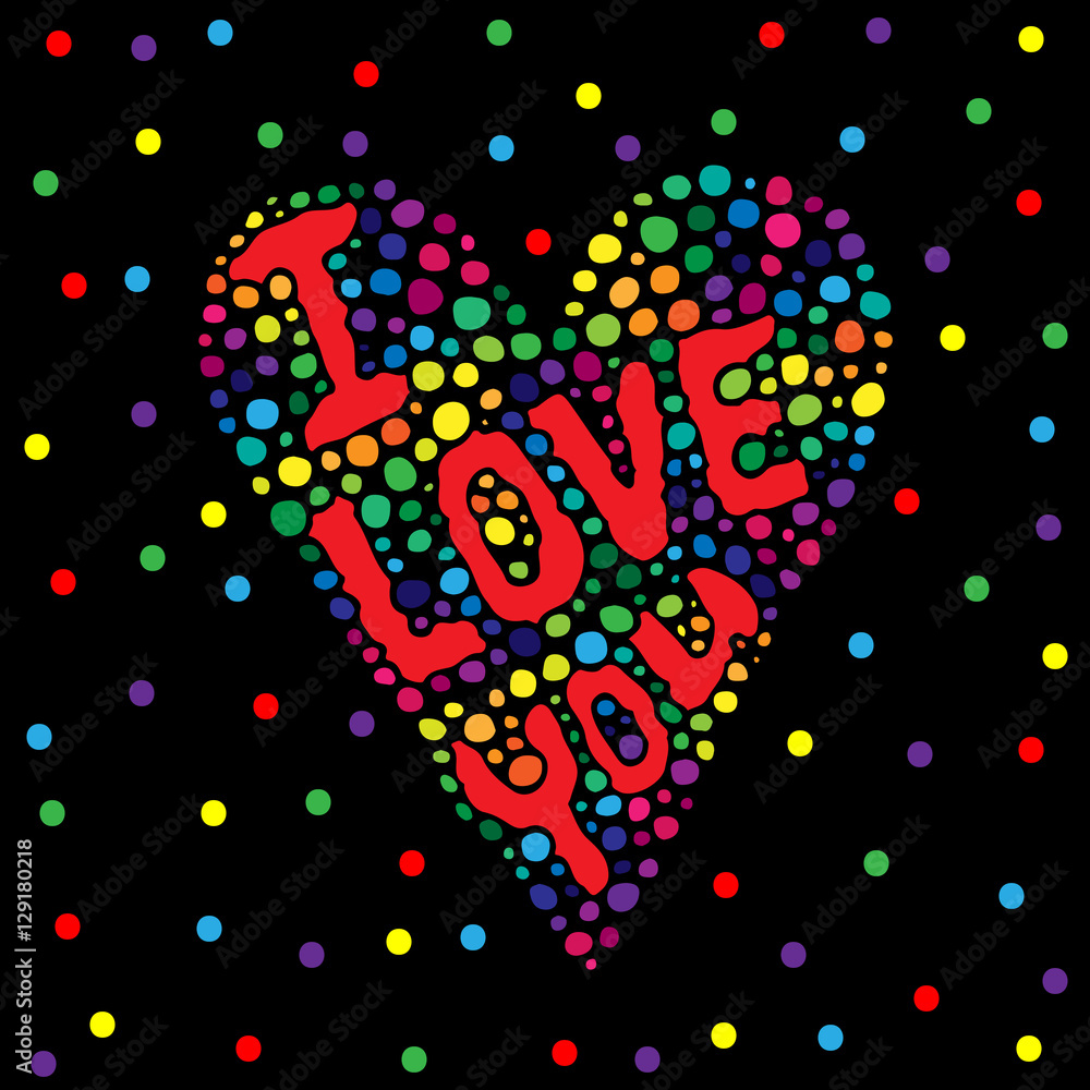 Colorful heart with I love you text on black background Colorful heart with I love you text on black background