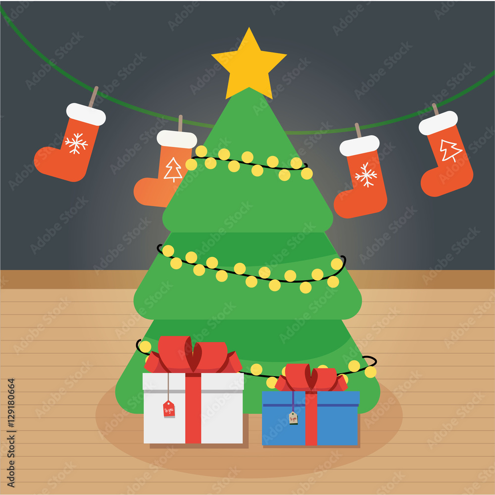 Christmas Tree Postcard Vector Illustration Christmas Tree Postcard Vector Illustration