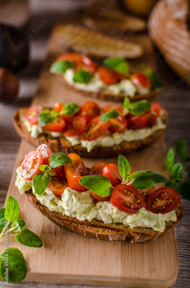 Fresh cheese panini bread with herbs