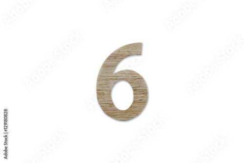 number 6 alphabet made from wood isolated on white background