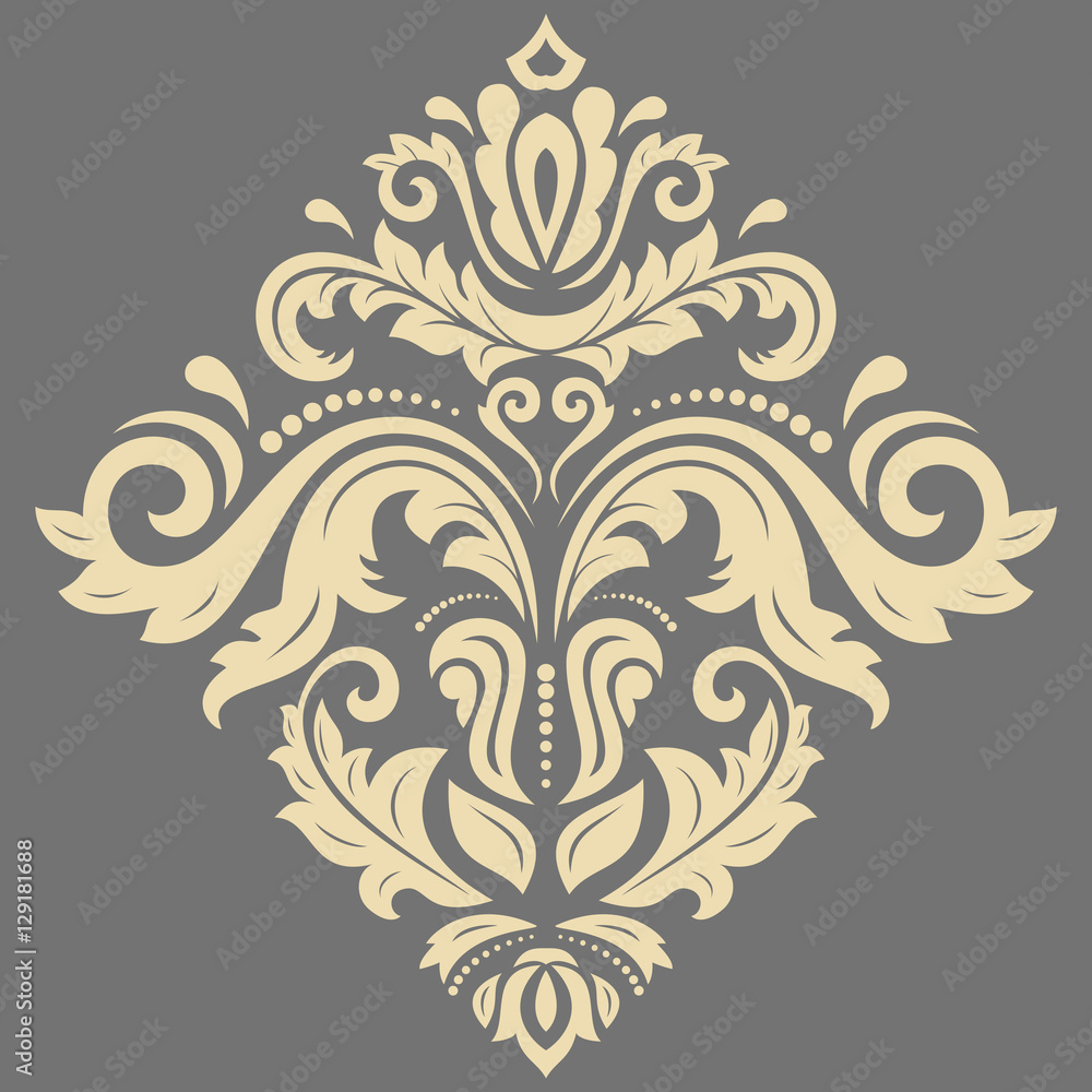Elegant ornament in the style of barogue. Abstract traditional pattern with oriental elements. Gray and golden pattern