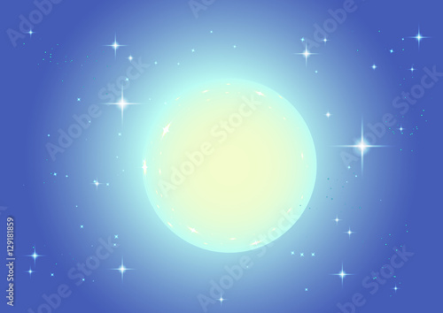 Large full moon in night star sky